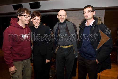 Aljoša Rebolj, fotograf, Maja Makovec Brenčič, predsednica DMS, Boštjan Tadel, urednik Marketing Magazina in Gregor Draksler, vodja tržnih komunikacij pri Peugeot Slovenija