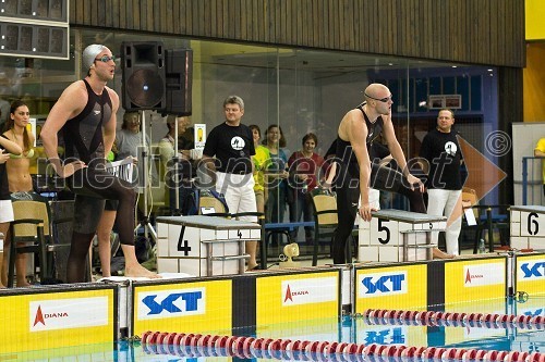 Fabien Gilot, francoski plavalec in Stefan Nystrand, švedski plavalec, pred začetkom finala na 50 m prosto