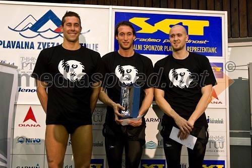 ..., Fabien Gilot, francoski plavalec in zmagovalec discipline 50 m prosto in Stefan Nystrand, švedski plavalec