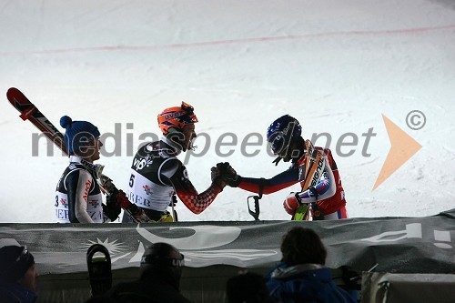 Giuliano Razzoli, italijanski alpski smučar, Ivica Kostelić, hrvaški alpski smučar in Jean-Baptiste Grange, francoski alpski smučar