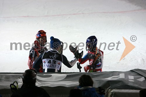 Ivica Kostelić, hrvaški alpski smučar, Giuliano Razzoli, italijanski alpski smučar in Jean-Baptiste Grange, francoski alpski smučar