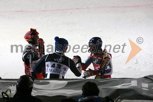 Ivica Kostelić, hrvaški alpski smučar, Giuliano Razzoli, italijanski alpski smučar in Jean-Baptiste Grange, francoski alpski smučar