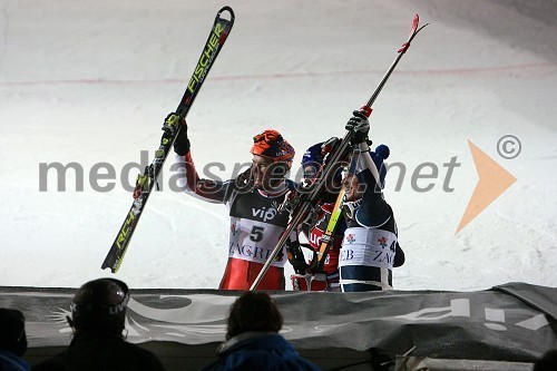 Ivica Kostelić, hrvaški alpski smučar, Jean-Baptiste Grange, francoski alpski smučar in Giuliano Razzoli, italijanski alpski smučar