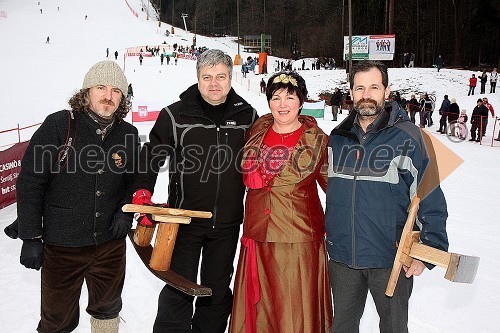 Jani Dolinšek, organizator prireditve, Andrej Verlič, podžupan Maribora, Mojca Roj, kraljica jabolk in Jurij Lep, župan občine Selnica ob Dravi