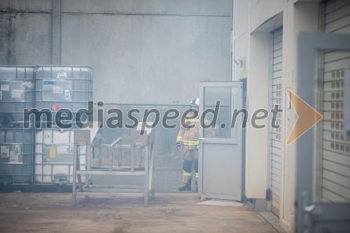 Posredovanje gasilcev na gasilski vaji v podjetju Henkel