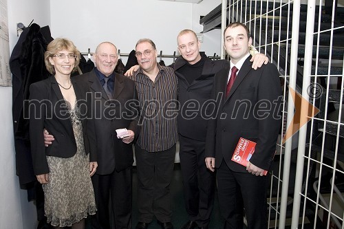 Alenka Klabus Vesel, dramaturginja predstave Grdoba, Marko Simčič, igralec Boris Kobal, režiser predstave in igralec, Uroš Smolej, igralec, in Gaber K. Trseglav, igralec