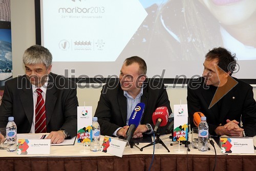 Mag. Boris Podvršnik, župan občine Zreče, Franc Kangler, župan Maribora in prof. dr. Otmar Kugovnik, profesor na Fakulteti za šport in predsednik Slovenske univerzitetne športne zveze