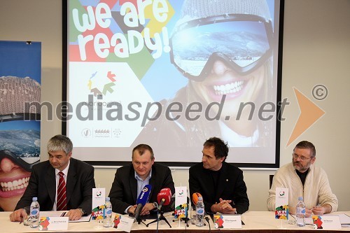 Mag. Boris Podvršnik, župan občine Zreče, Franc Kangler, župan Maribora, prof. dr. Otmar Kugovnik, profesor na Fakulteti za šport in predsednik Slovenske univerzitetne športne zveze in Vili Rezman, župan Ruš