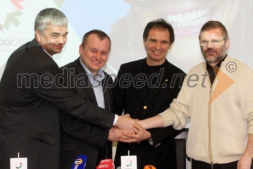 Mag. Boris Podvršnik, župan občine Zreče, Franc Kangler, župan Maribora, prof. dr. Otmar Kugovnik, profesor na Fakulteti za šport in predsednik Slovenske univerzitetne športne zveze in Vili Rezman, župan Ruš