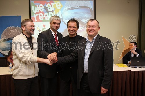 Vili Rezman, župan Ruš, mag. Boris Podvršnik, župan občine Zreče, prof. dr. Otmar Kugovnik, profesor na Fakulteti za šport in predsednik Slovenske univerzitetne športne zveze in Franc Kangler, župan Maribora