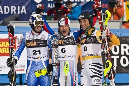 Giuliano Razzoli, Italija, 2.mesto,  Julien Lizeroux, Francija, 1. mesto, in Felix Neureuther, Nemčija, 3.mesto