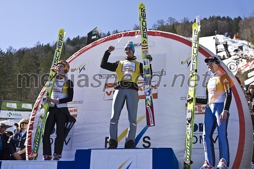 Harri Olli, finski smučarski skakalec, Gregor Schlierenzauer, avstrijski smučarski skakalec in Simon Ammann, švicarski smučarski skakalec