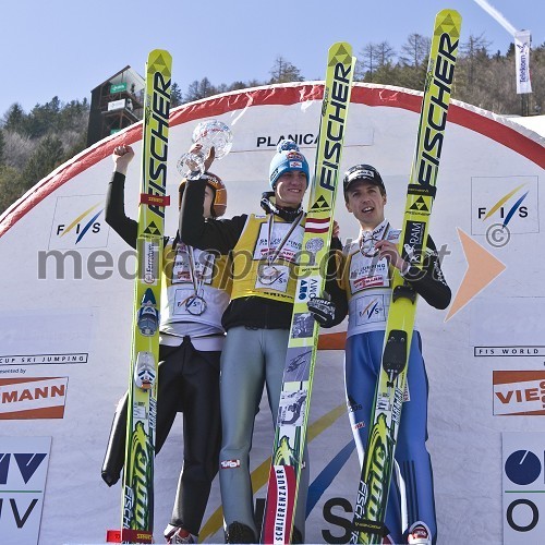 Harri Olli, finski smučarski skakalec, Gregor Schlierenzauer, avstrijski smučarski skakalec in Simon Ammann, švicarski smučarski skakalec