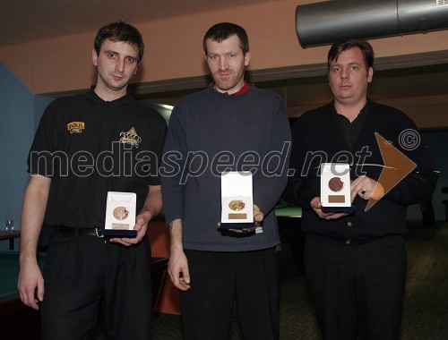 Rado Doroslovac (BK Ljubljana), 2.mesto, Jožko Marinko (KB Direkt), državni prvak in Andrej Zebec (BK Ljubljana), 3.mesto