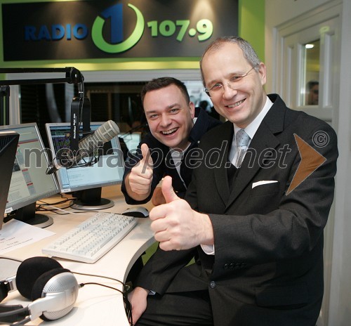 Sašo Papp, programski direktor radijske mreže Infonet ter moderator na Radiu 1 in Boris Sovič, mariborski župan v letih 1998-2006