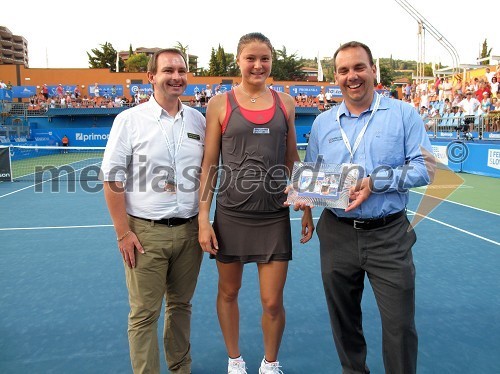 Fabrice Chouquet, predstavnik zveze Sony Ericsson WTA Tour, Dinara Safina, teniška igralka, in Andrej Bizjak, direktor turnirja Banka Koper Slovenia Open