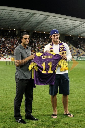 Zlatko Zahovič, športni direktor NK Maribor in Anže Kopitar, hokejist