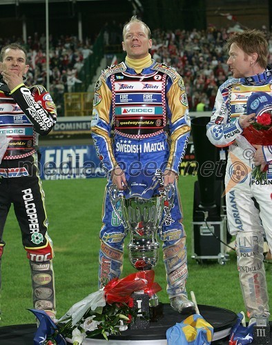 Prvi trije, od leve: Leigh Adams (Avstralija), Tony Rickardsson (Švedska) in Jason Crump (Avstralija)