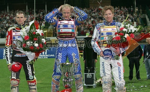 Prvi trije, od leve: Leigh Adams (Avstralija), Tony Rickardsson (Švedska) in Jason Crump (Avstralija)