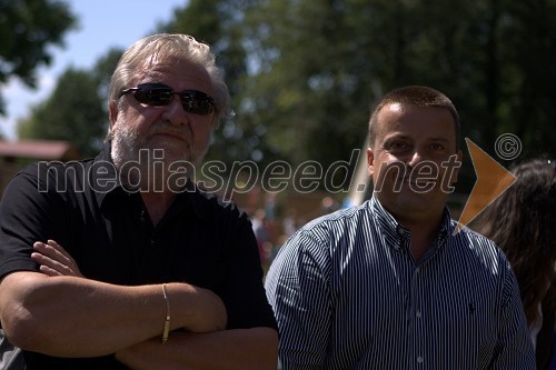 Anton Tone Smolnikar, župan občine Kamnik in Joc Pečečnik, predsednik ustanove Rdeča žoga, lastnik podjetja Elektronček in predsednik NK Interblock