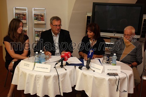 Katarina Petrovič, moderatorka novinarske konference, Milan Razdevšek, direktor Zavoda za turizem Maribor, Andreja Kračun, predsednica dobrodelnega združenja Koraki za korakce in Milan Lorenci, odgovoren za tehnično izvedbo pohoda Koraki za korakce