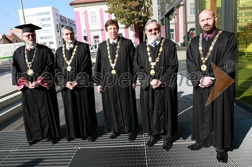 Prof. dr. Ivan Rozman, rektor Univerze v Mariboru, prof. dr. Ludvik Trauner, dekan Fakultete za gradbeništvo UM, prof. dr. Željko Knez, dekan Fakultete za kemijo in kemijsko tehnologijo UM, prof. dr. Igor Tičar, dekan Fakultete za elektrotehniko, računalništvo in informatiko (FERI) UM in prof. dr. Niko Samec, dekan Fakultete za strojništvo UM