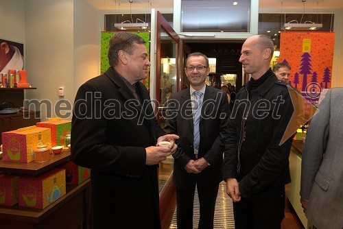 Zoran Janković, župan Mestne občine Ljubljana, Zvone Krznar, direktor podjetja Stillmark ter Francois Xavier Delmas, ustanovitelj blagovne znamke Le Palais des Thes
