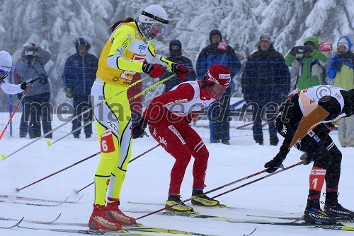 Petra Majdič, smučarska tekačica, Marit Björgen, Norveška in Justyna Kowalczyk, Poljska