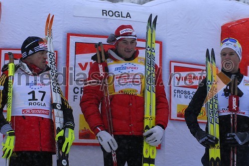 2. mesto: Tobias Angerer, Nemčija, 1. mesto: Petter Northug, Norveška in 3. mesto: Jesper Modin, Švedska