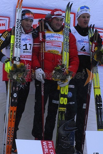 2. mesto: Tobias Angerer, Nemčija, 1. mesto: Petter Northug, Norveška in 3. mesto: Jesper Modin, Švedska