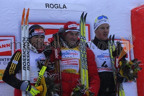 2. mesto: Tobias Angerer, Nemčija, 1. mesto: Petter Northug, Norveška in 3. mesto: Jesper Modin, Švedska