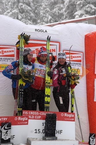 2. mesto: Justyna Kowalczyk, Poljska, 1. mesto: Marit Björgen, Norveška in 3. mesto: Petra Majdič, Slovenija