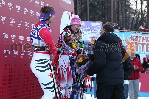 Maria Riesch, smučarka (Nemčija), drugouvrščena na veleslalomu za 46. Zlato lisico, Kathrin Zettel, smučarka (Avstrija) in zmagovalka veleslaloma za 46. Zlato lisico ter Igor Lukšič, minister za šolstvo in šport