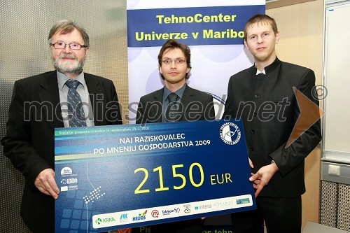 Prof. dr. Ivan Rozman, rektor Univerze v Mariboru, prof. dr. Matjaž B. Jurič, Naj raziskovalec po mnenju gospodarstva 2009 in Simon Štancar, vodja TehnoCentra Univerze v Mariboru  	 
	