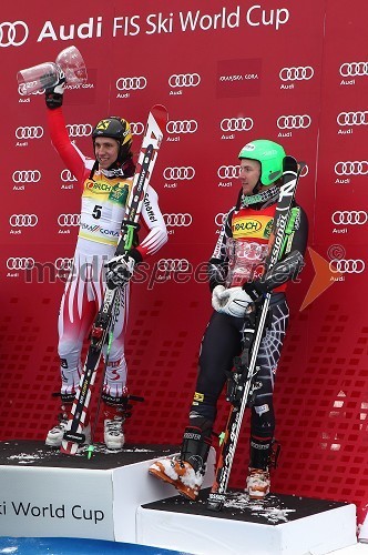 Marcel Hirscher, smučar (Avstrija) in zmagovalec veleslaloma za 49. Pokal Vitranc ter Ted Ligety, smučar (ZDA), tretjeuvrščeni na veleslalomu za 49. Pokal Vitranc