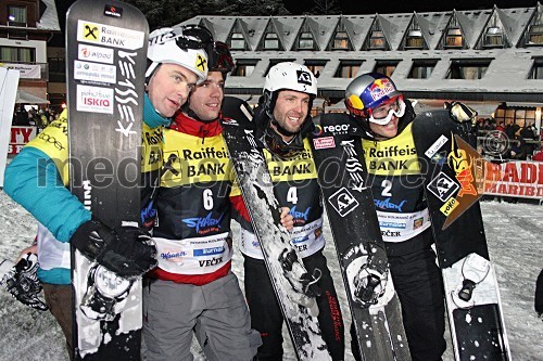 Rok Flander, deskar na snegu, Silvan Dofour (Francija), Andi Prommegger (Austrija) in Benjamin Karl (Austrija)