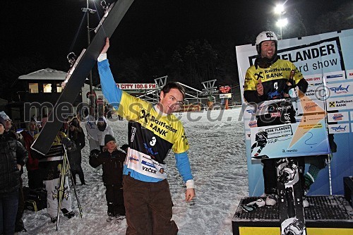 Rok Flander, deskar na snegu in Andi Prommegger (Austrija)