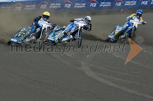 Janusz Kolodziej (Poljska), Jaroslaw Hampel (Poljska) in Tomasz Gollob (Poljska)