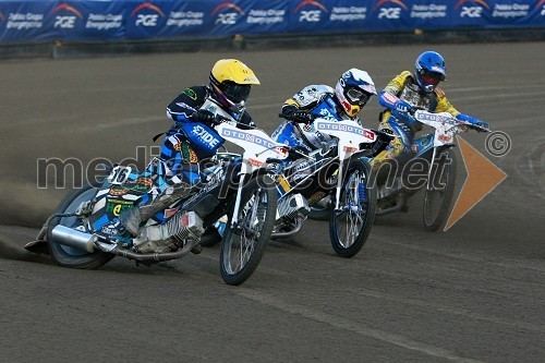 Janusz Kolodziej (Poljska), Jaroslaw Hampel (Poljska) in Tomasz Gollob (Poljska)