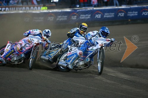 Jason Crump (Avstralija), Jaroslaw Hampel (Poljska) in Nicki Pedersen (Danska)