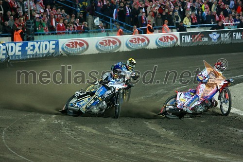 Emil Sayfutdinov (Rusija), Jaroslaw Hampel (Poljska) in Jason Crump (Avstralija)