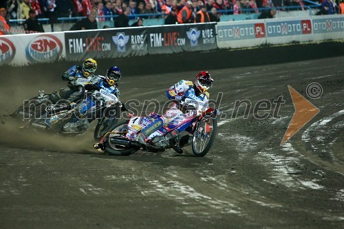 Emil Sayfutdinov (Rusija), Jaroslaw Hampel (Poljska) in Jason Crump (Avstralija)