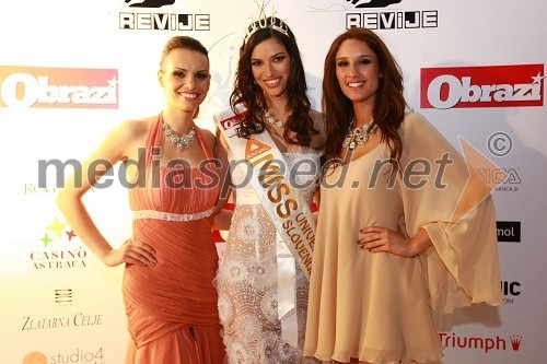 Mirela Korač, Miss Universe Slovenije 2009, Sandra Marinovič, druga spremljevalka Miss Universe Slovenije 2010 in Anamarija Avbelj, Miss Universe Slovenije 2008 ter članica žirije