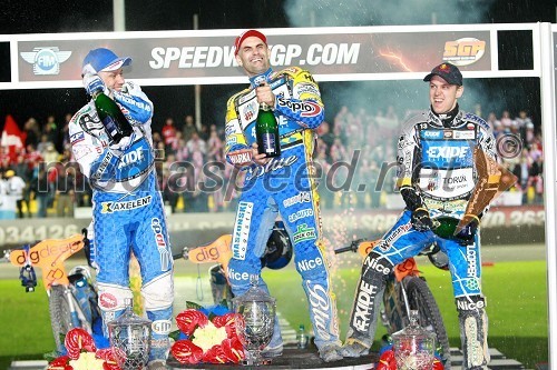 Nicki Pedersen (Danska), Tomasz Gollob (Poljska) in Jaroslaw Hampel (Poljska)