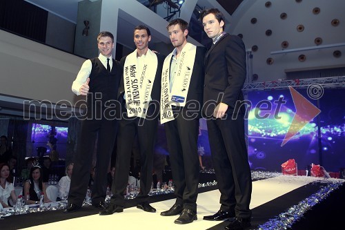 Erik Ferfolja, maneken, pevec ter novinar, Bojan Ilijanić, Mister Slovenije za Mister Universe 2010 in Marko Janko, Mister Slovenije za Mister International 2010 ter Peter Klinc, Mister Slovenije 2009