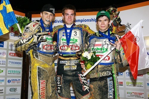 Przemyslaw Pawlicki (Poljska), 2. mesto, Denis Andersson (Švedska), 1. mesto in Patryk Dudek (Poljska), 3. mesto