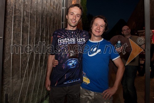 Slavko Škvorc, organizator stand upa na Festivalu Lent in Andrej Težak - Tešky, stand up komik