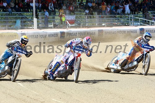 Jaroslaw Hampel (Poljska), Jason Crump (Avstralija) in Chris Harris (Velika Britanija)