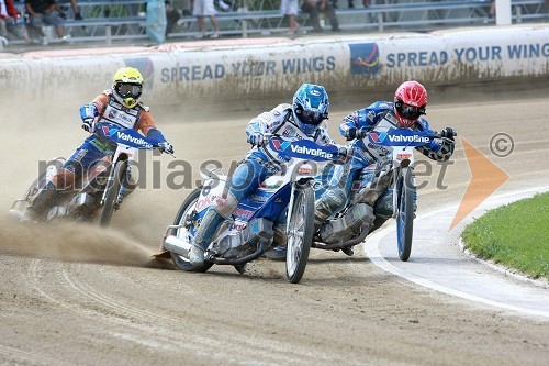 Chris Harris (Velika Britanija), Nicki Pedersen (Danska) in Friderik Lindgren (Švedska)