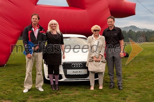 Ivo Stomilovič, sodnik, Ljudmila Bogataj,organizatorka turnirjev Audi, Meri Trampuž, častna članica golf kluba Lipica in Franci Bolta, direktor avtomobilske znamke Audi pri Porsche Slovenija